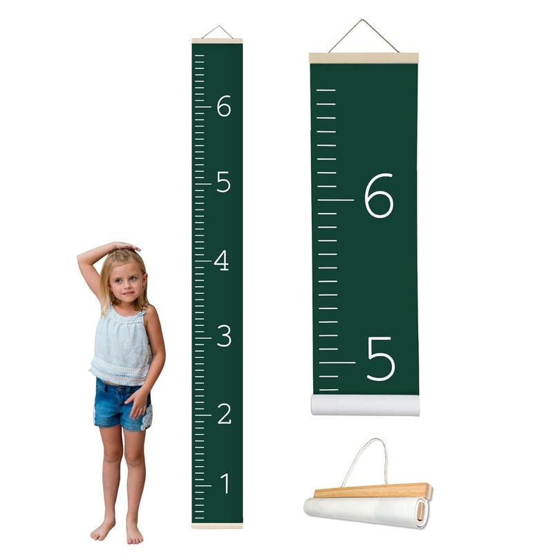 Morxy Canvas Growth Chart for Kids - Unisex Kids Room Wall Decor - Measuring Height Chart- Wall Tape with Height Chart for Kids (Canvas, Plain Dark Green) - Image 1